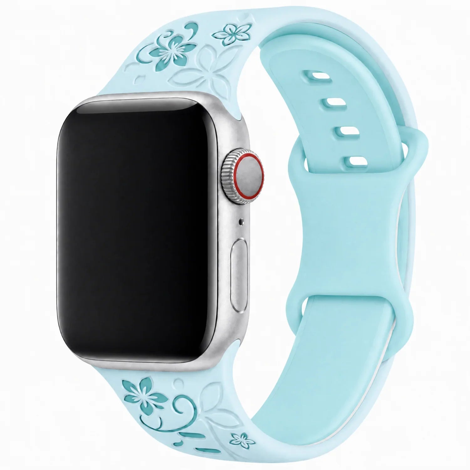 Apple Watch Livia bloemen print bandje - siliconen - lichtblauw