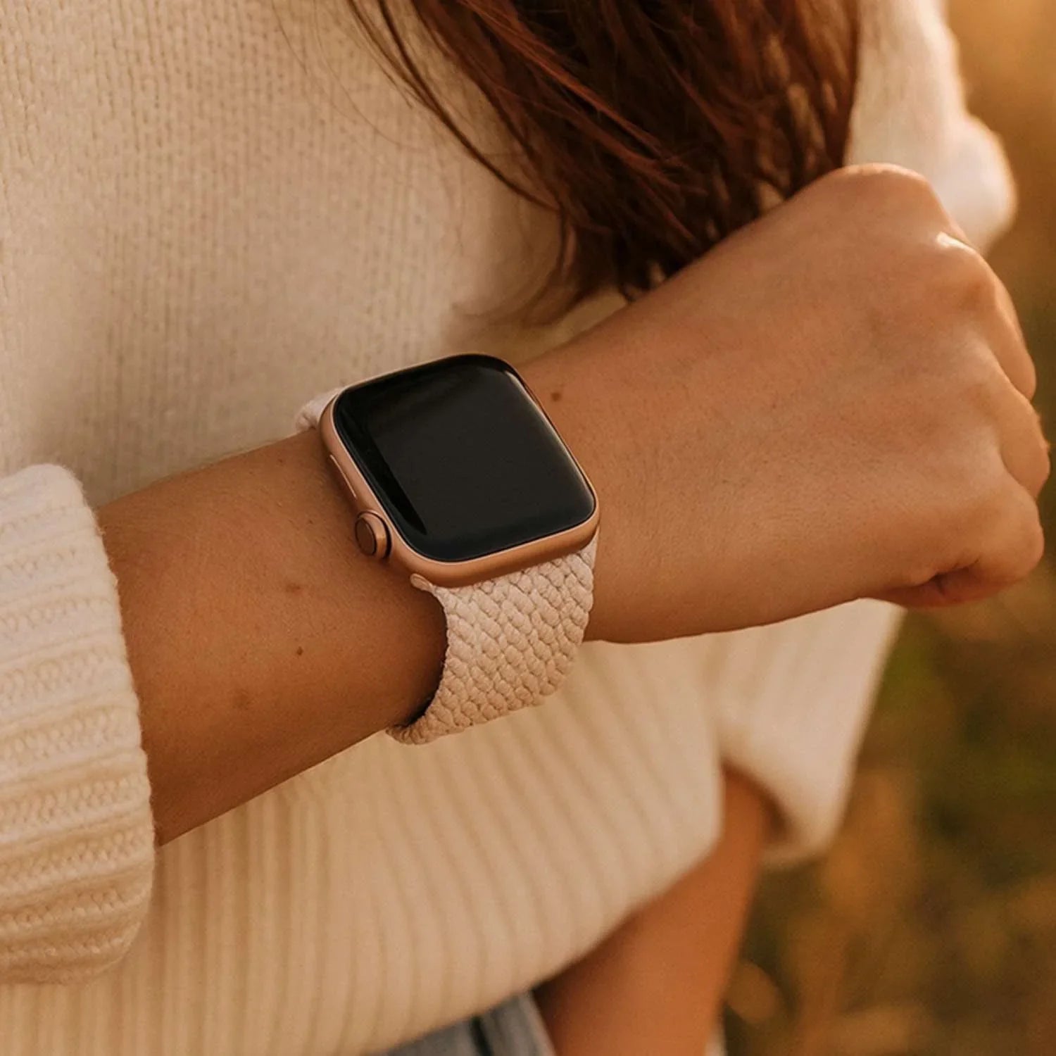 Bracelet Apple Watch - nylon - solo loop tressé - lumière stellaire