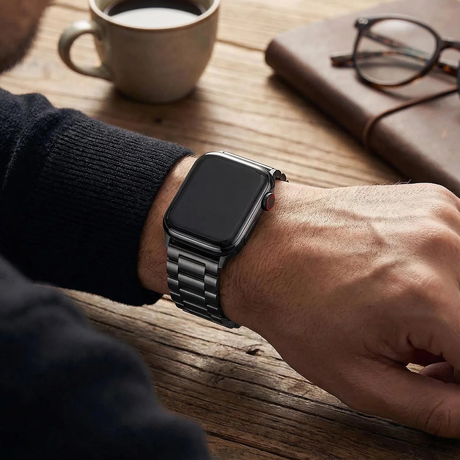 Apple Watch bandje Rivaro - staal - zwart