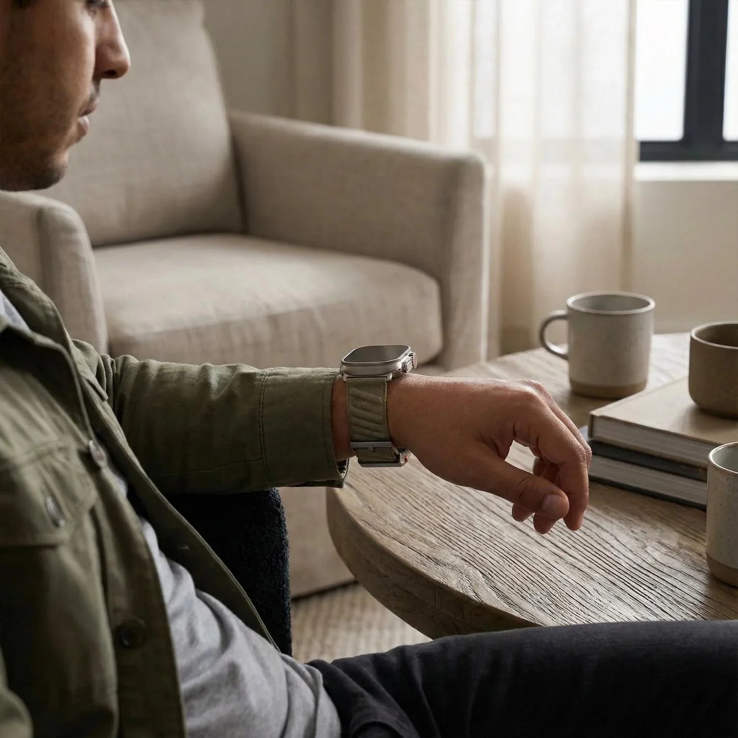 Apple Watch bandje Averro - nylon - titanium grijs