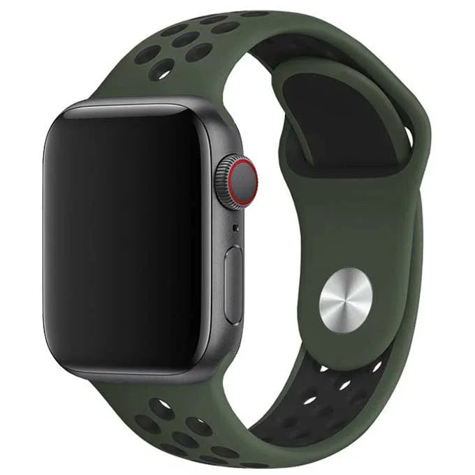Bracelet Apple Watch Fusion - double - silicone - vert armée noir