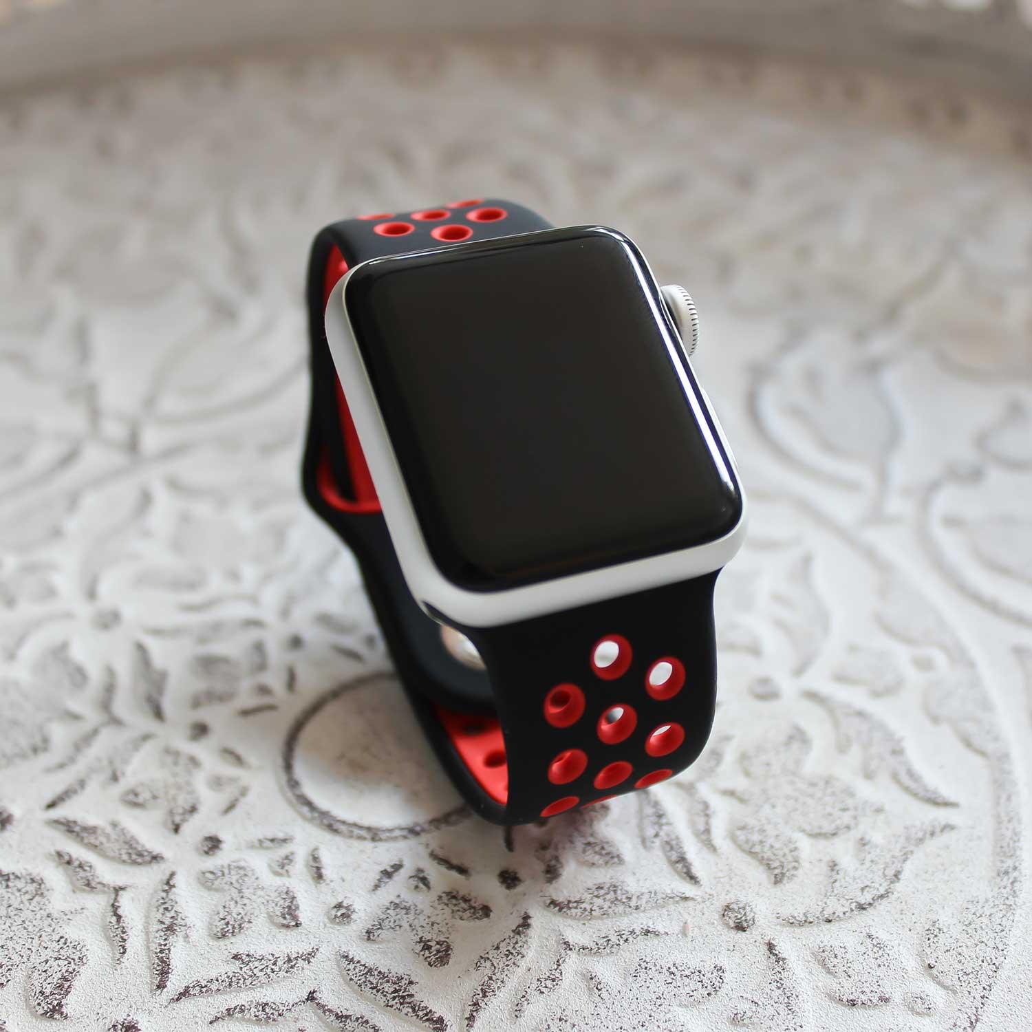 Apple Watch bandje - dubbel - siliconen - zwart rood