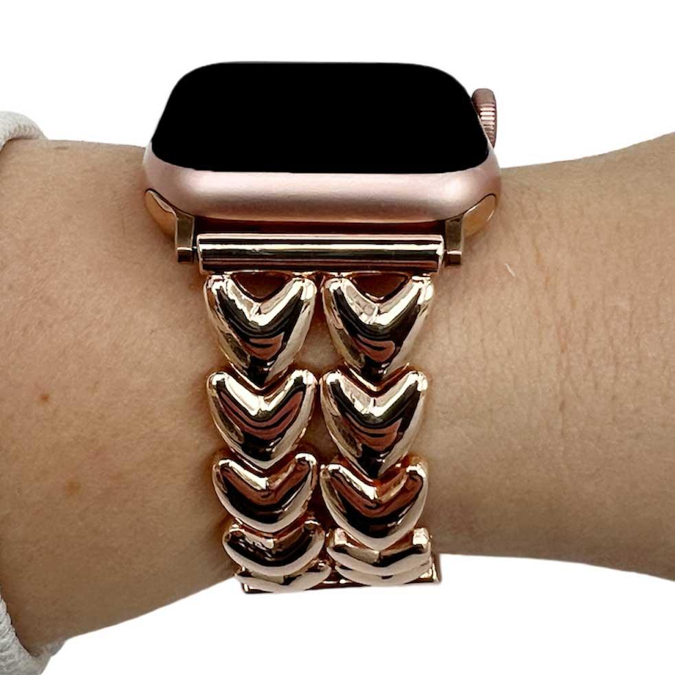 Apple Watch bandje Hart - staal - schakel band - rose goud