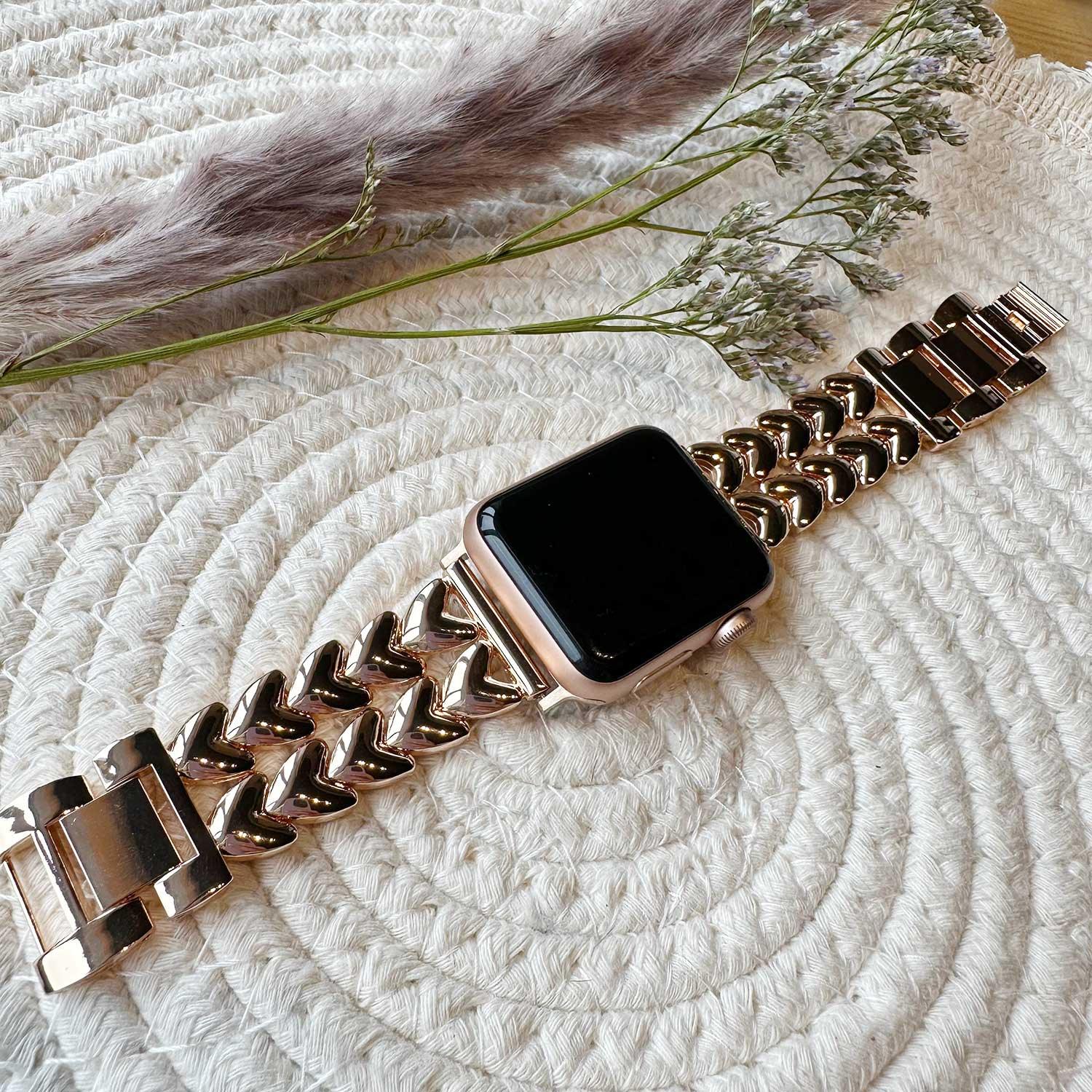 Apple Watch bandje Hart - staal - schakel band - rose goud