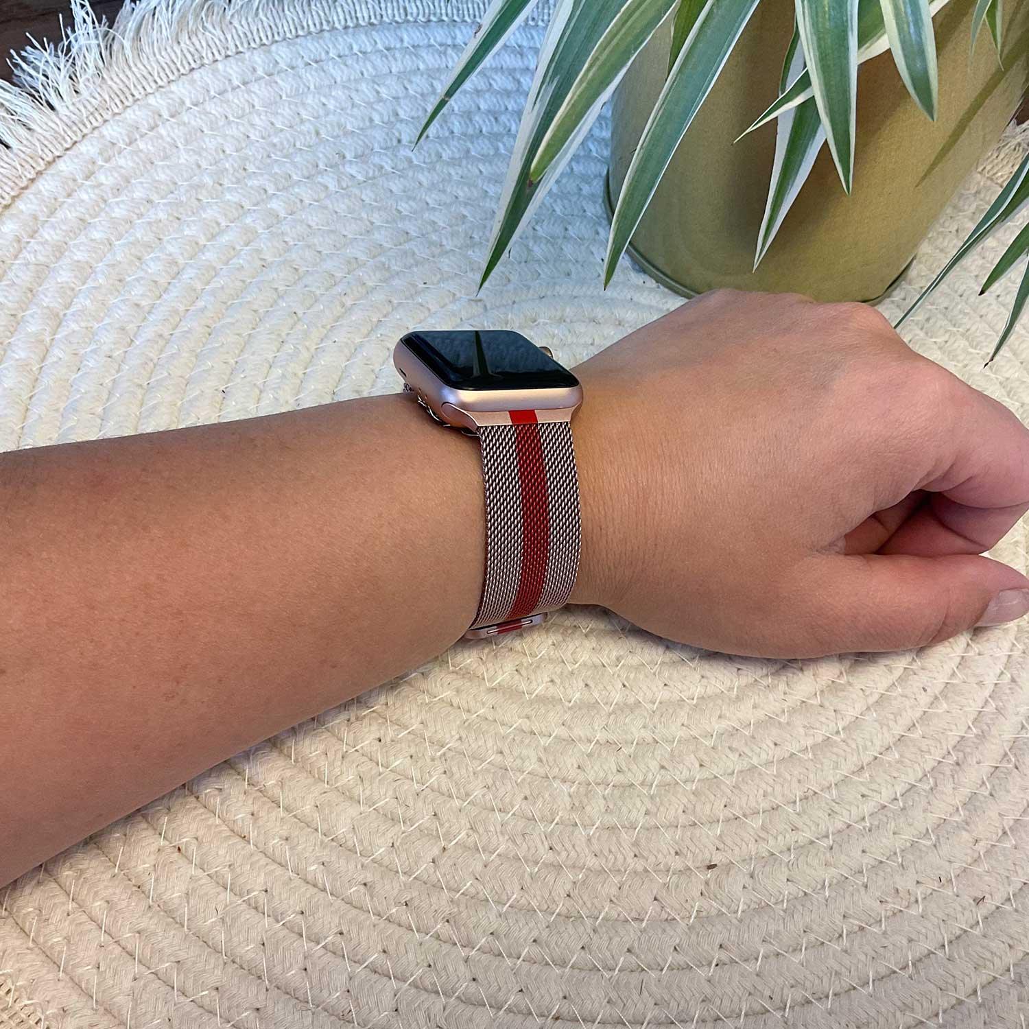 Apple Watch bandje Solaro - milanese - rose rood gestreept