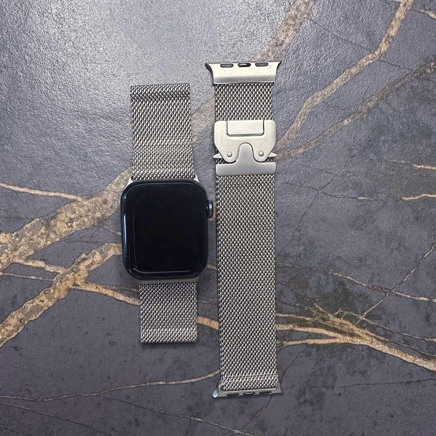 Apple Watch bandje Dominus - milanese - naturel titanium