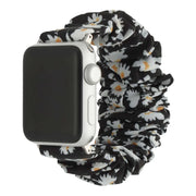 Apple Watch bandje Bloomsy - scrunchie - nylon - bloemen zwart wit