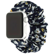 Bracelet Apple Watch Savara - chouchou - nylon - fleurs bleu foncé