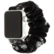 Apple Watch bandje Savara - scrunchie - nylon - zwart met rozen