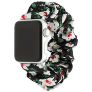 Bracelet pour Apple Watch Savara - chouchou - nylon - noir à fleurs blanches