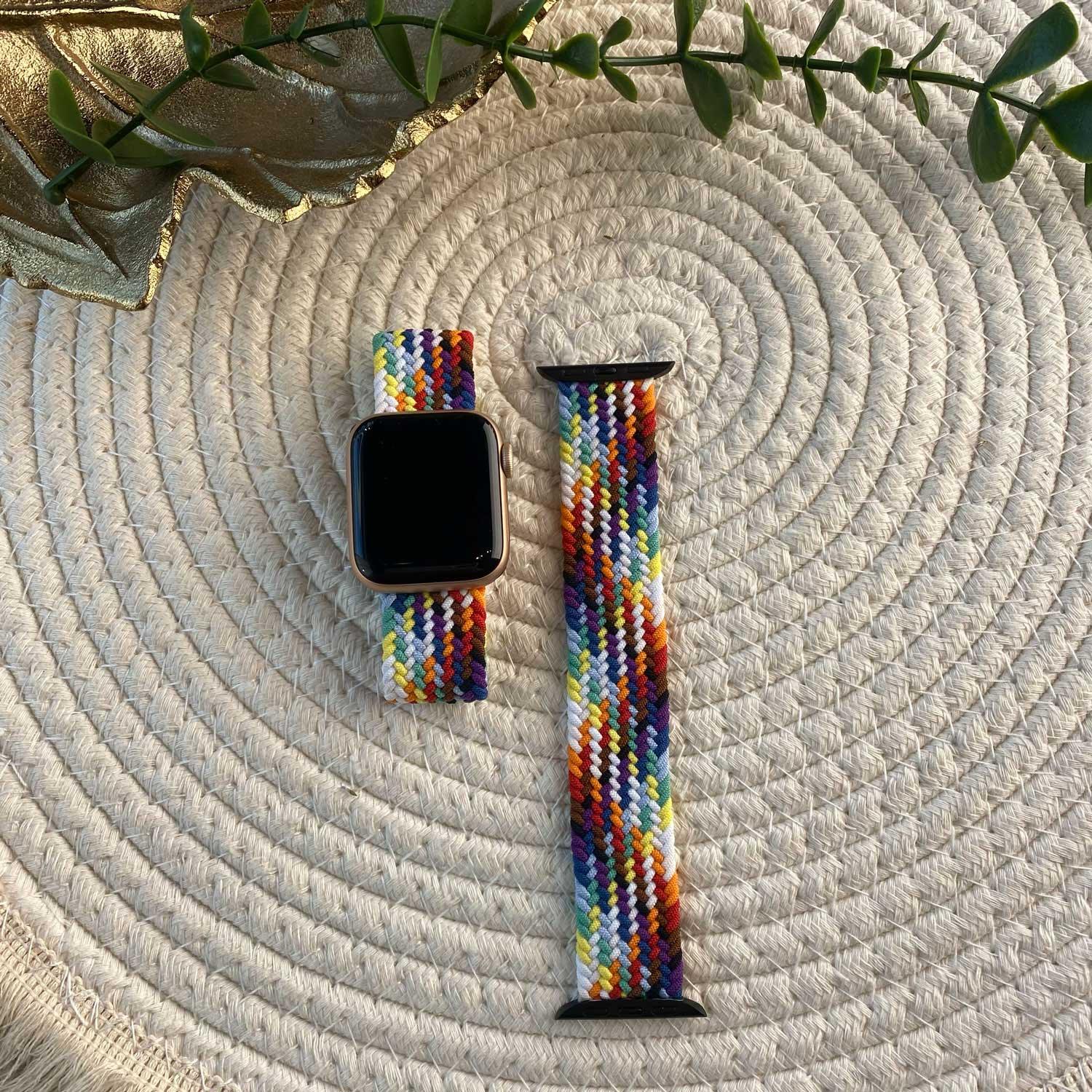 Apple Watch bandje - nylon - gevlochten solo - kleurrijk fel