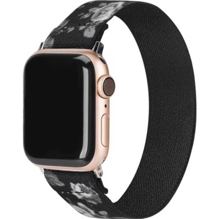 Apple Watch bandje - nylon - geweven - bloemen zwart