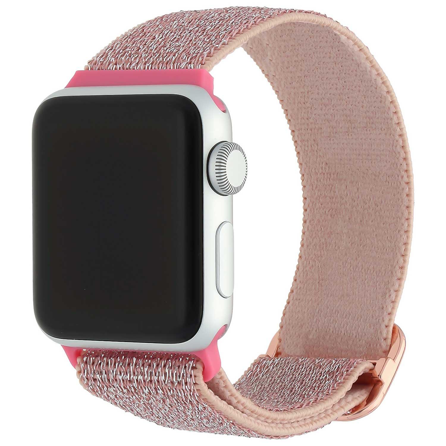 Apple Watch bandje - nylon - geweven gesp - glitter lichtroze