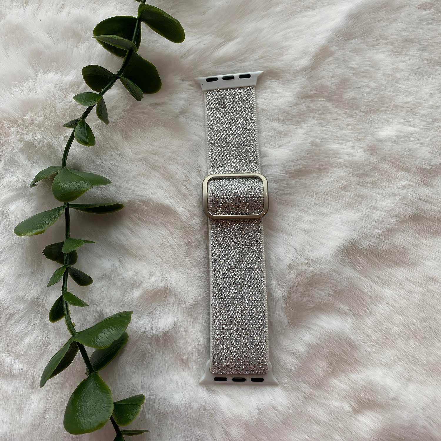 Apple Watch bandje - nylon - geweven gesp - glitter wit