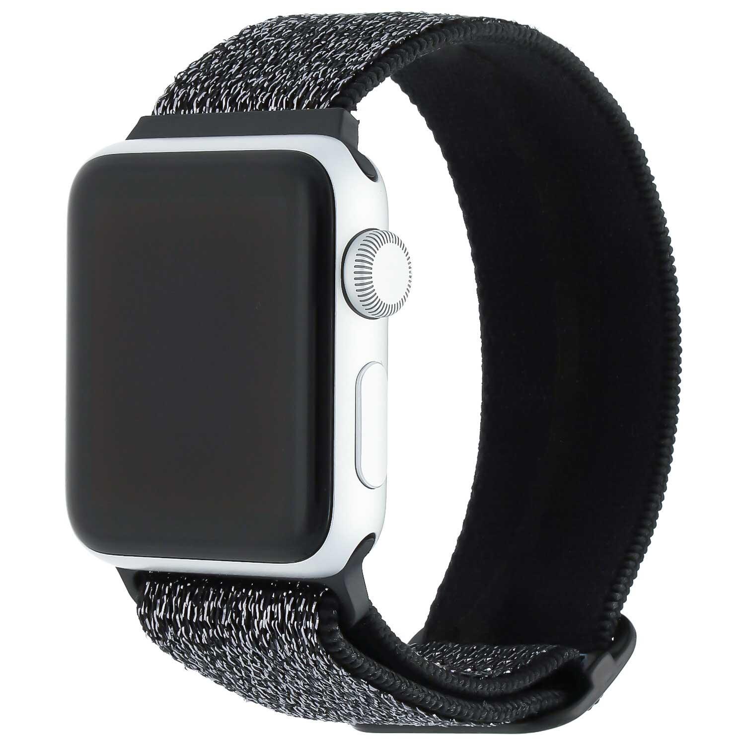 Apple Watch bandje - nylon - geweven gesp - glitter zwart