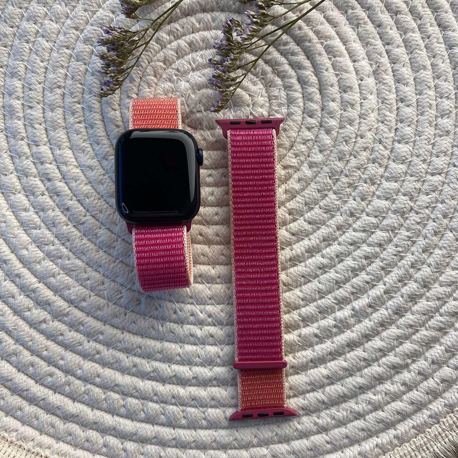 Bracelet Apple Watch Nexora - tissé - nylon - grenade