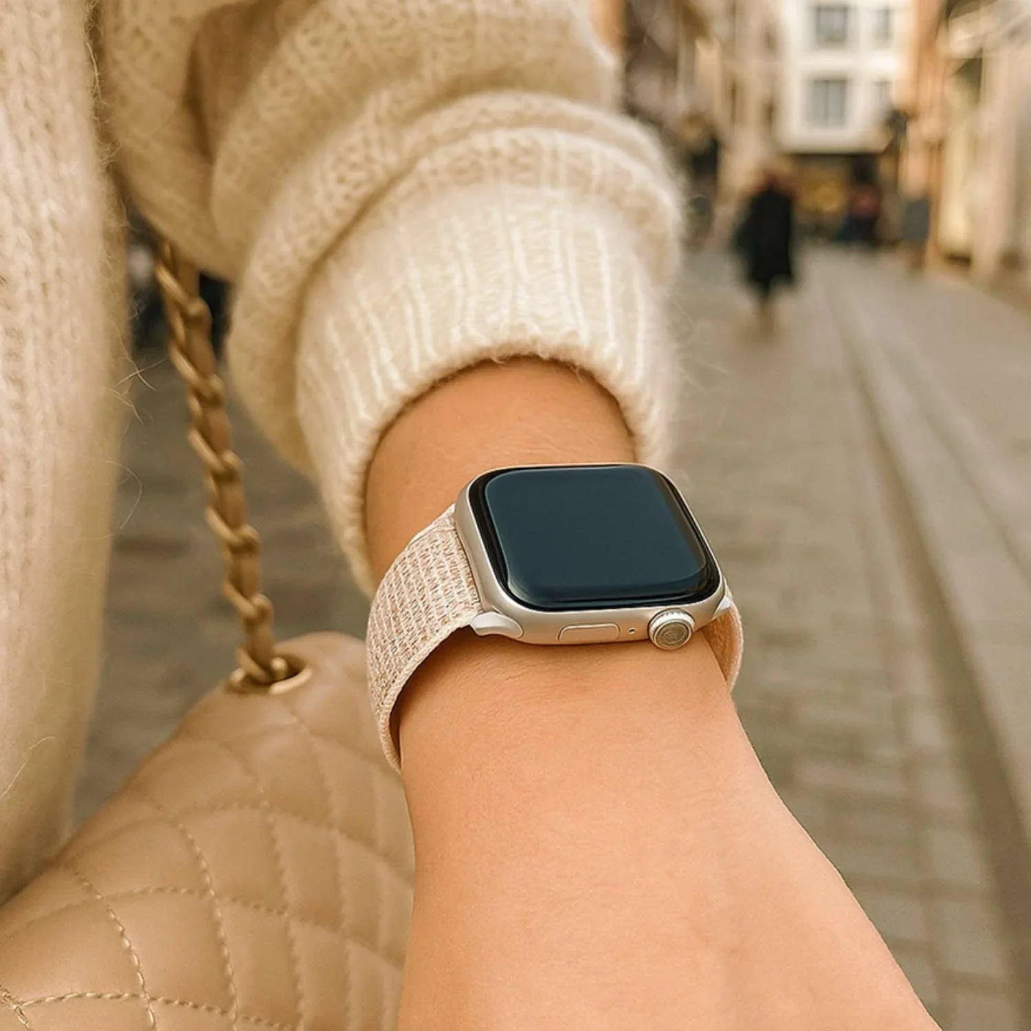 Bracelet Apple Watch Nexora - tressé - nylon - coloris lumière stellaire