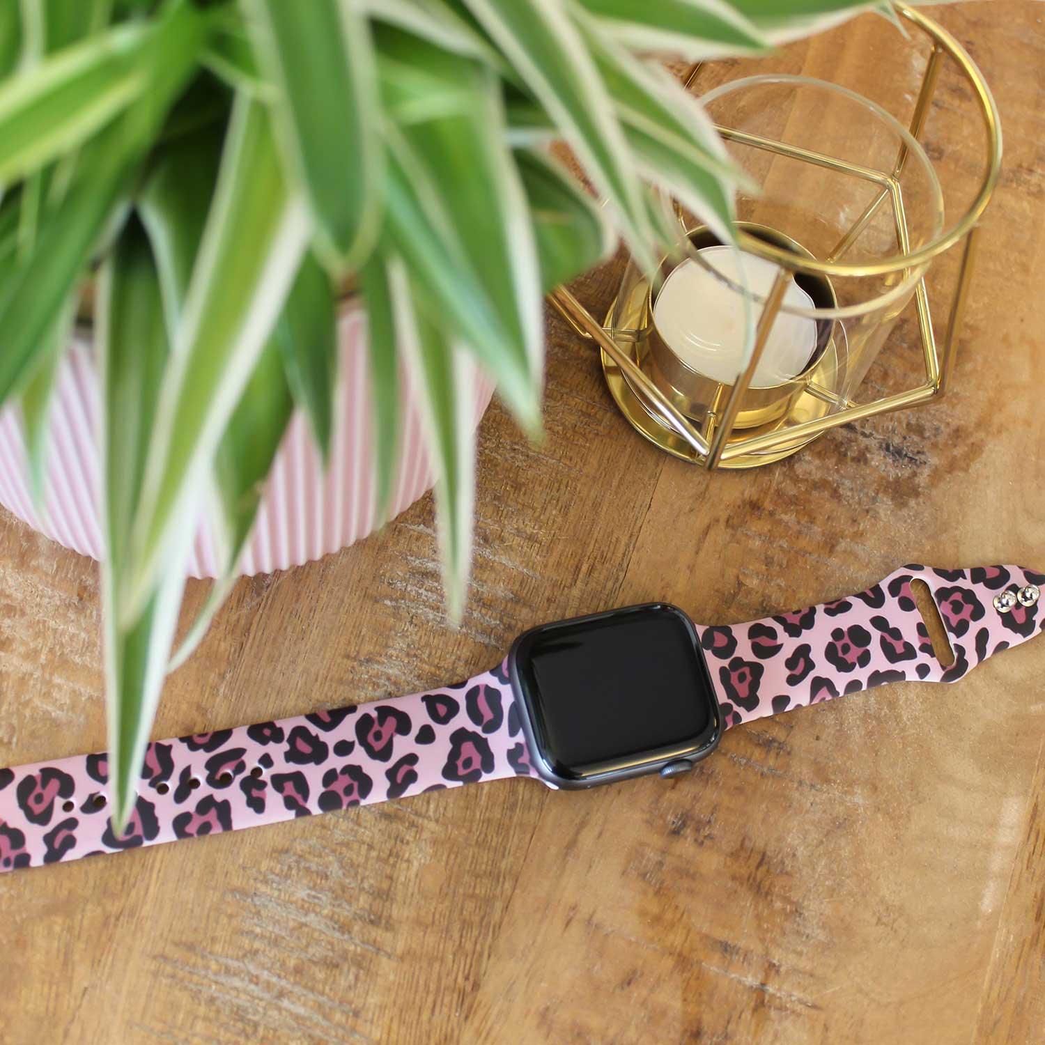 Apple Watch print bandje - siliconen - panter lichtroze