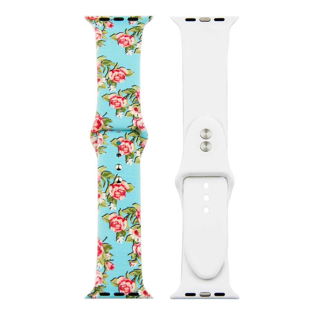Apple Watch print bandje - siliconen - pioen lichtblauw