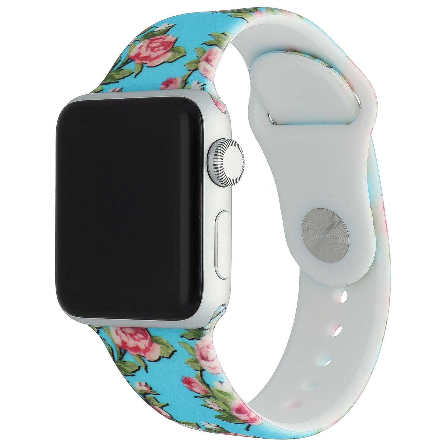Apple Watch print bandje - siliconen - pioen lichtblauw