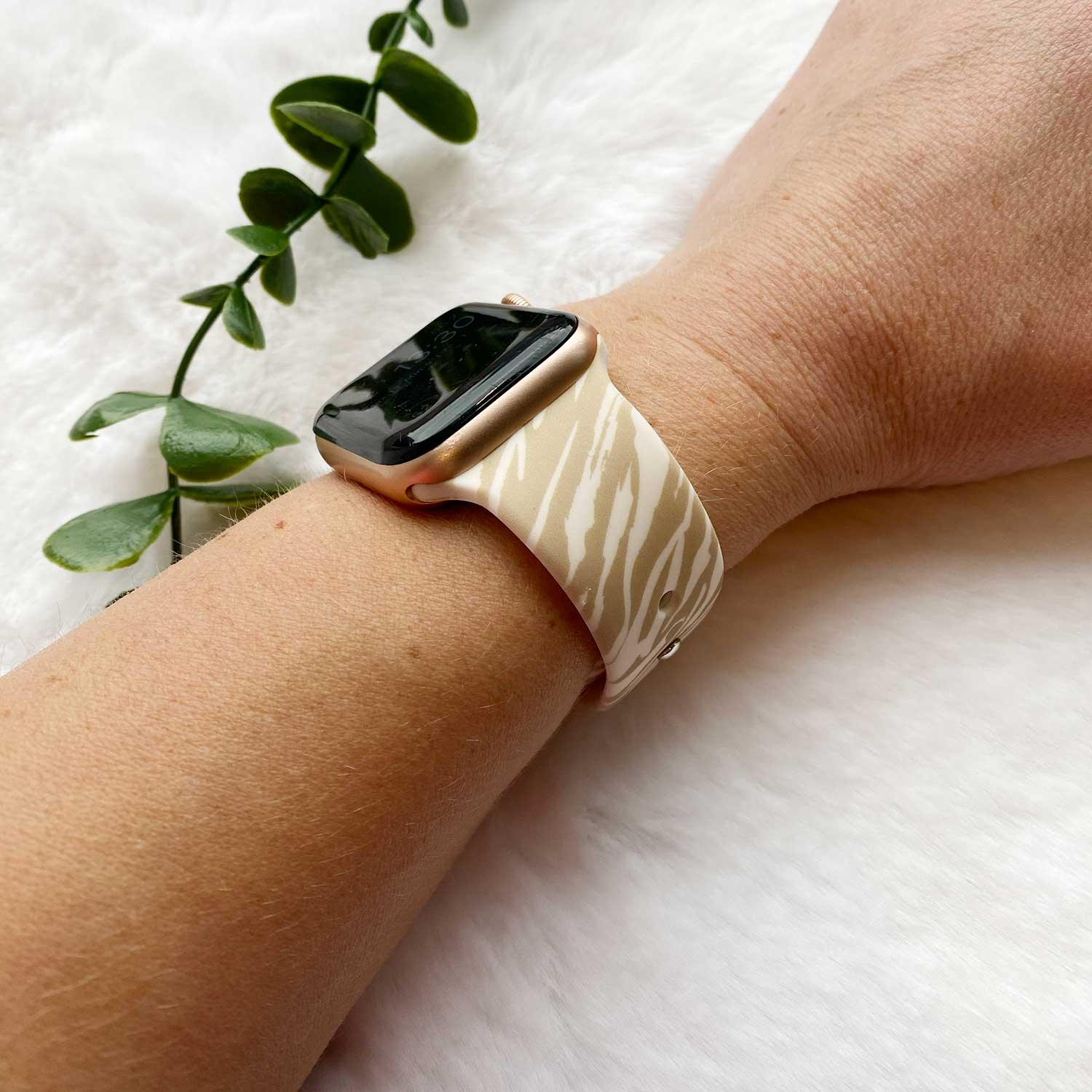 Apple Watch print bandje - siliconen - zebra beige