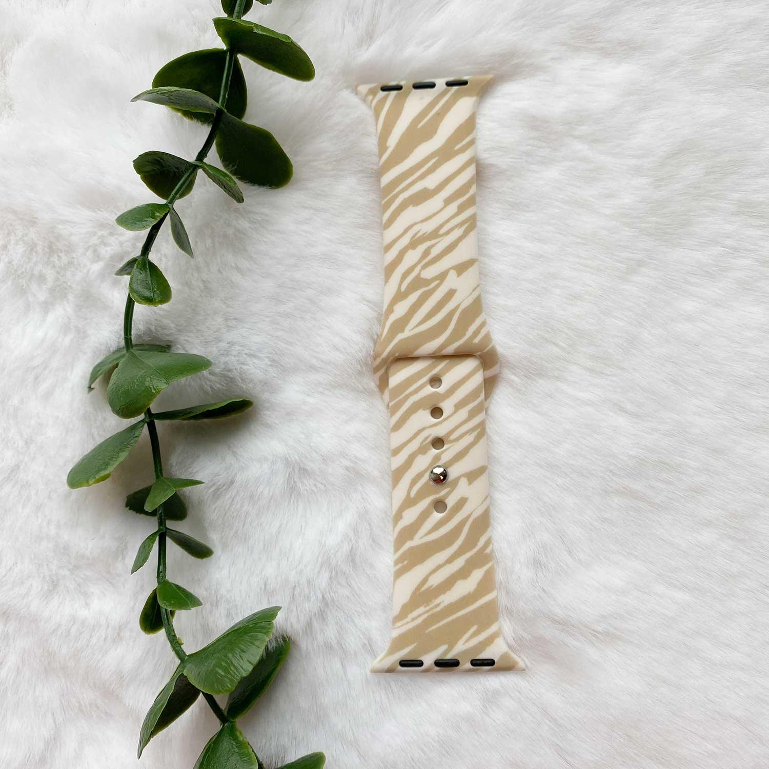 Apple Watch print bandje - siliconen - zebra beige