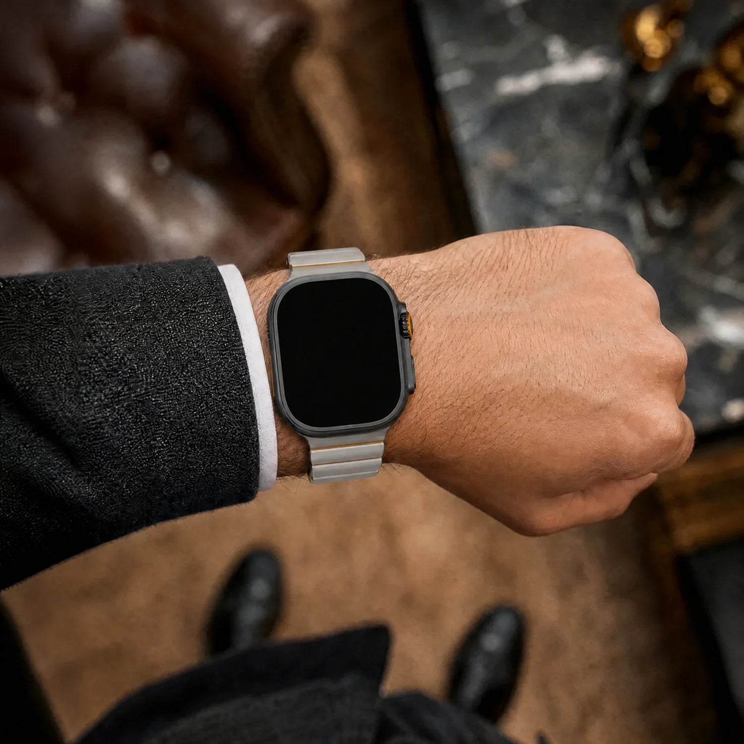 Apple Watch bandje Ember - staal - titanium oranje