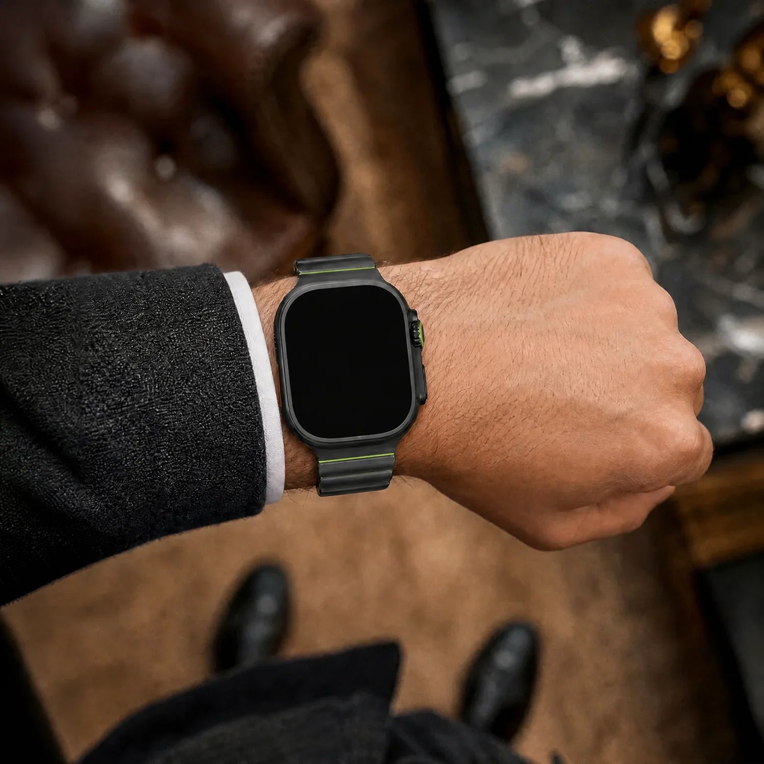 Apple Watch bandje Ember - staal - zwart groen