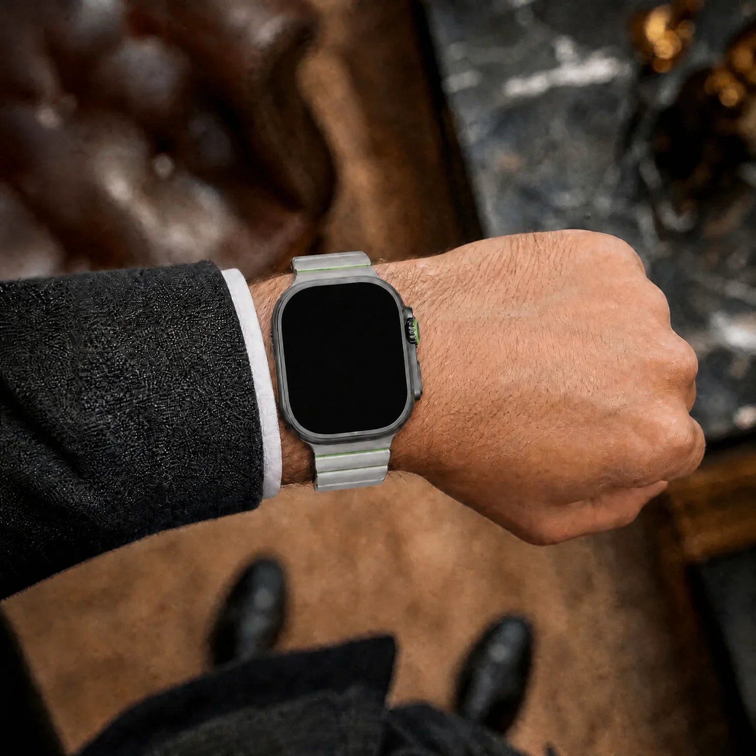 Apple Watch bandje Ember - staal - titanium groen