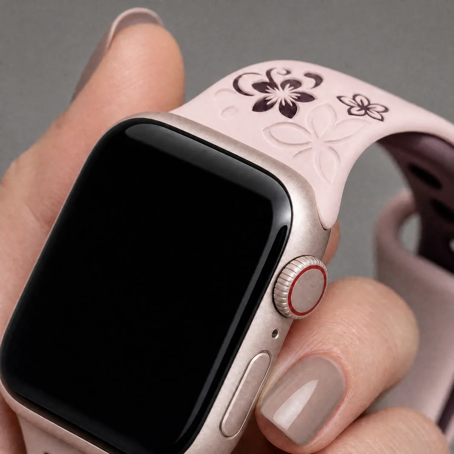 Bracelet Apple Watch Livia à imprimé floral – silicone – Rose