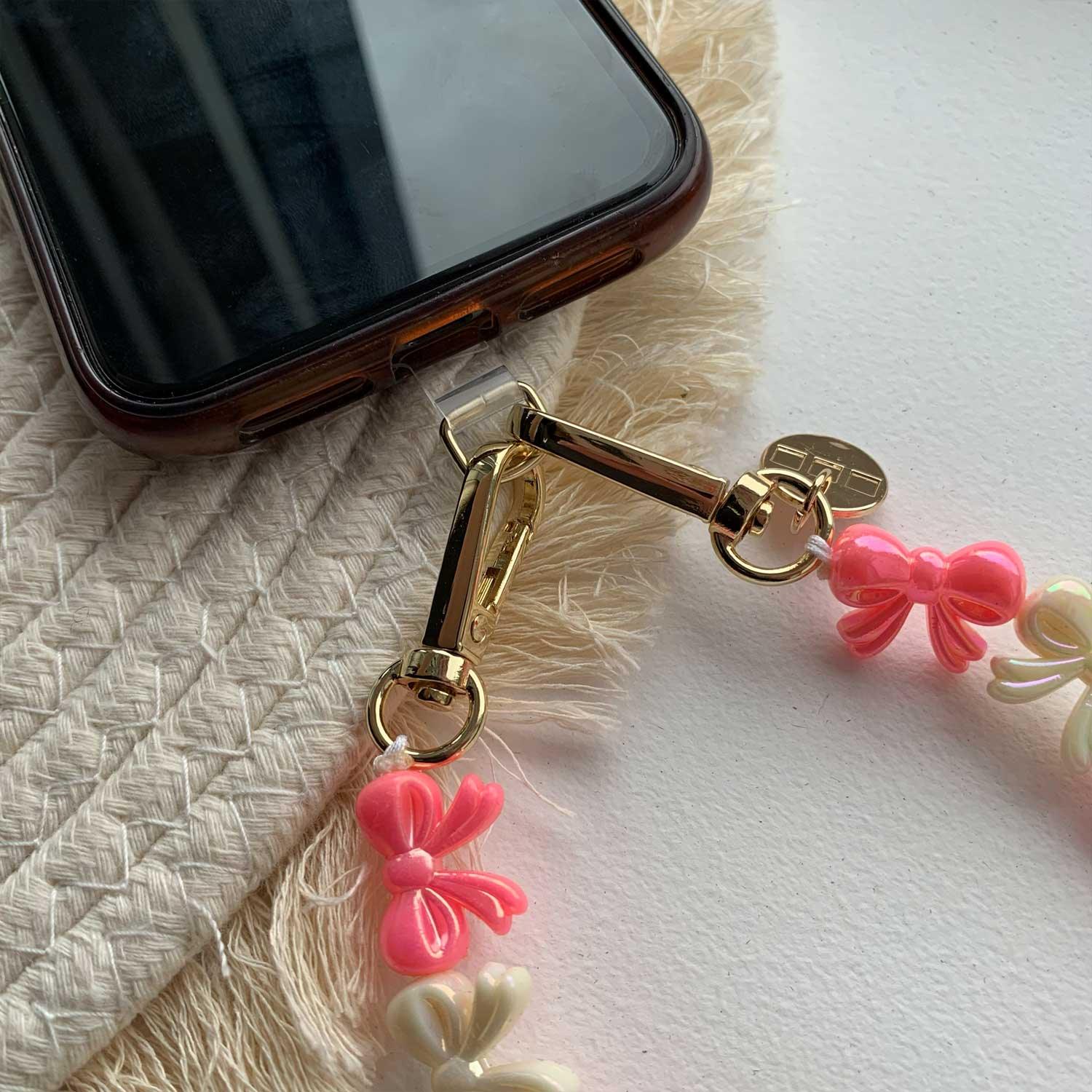 Telefoonkoord Bow - roze wit - goud
