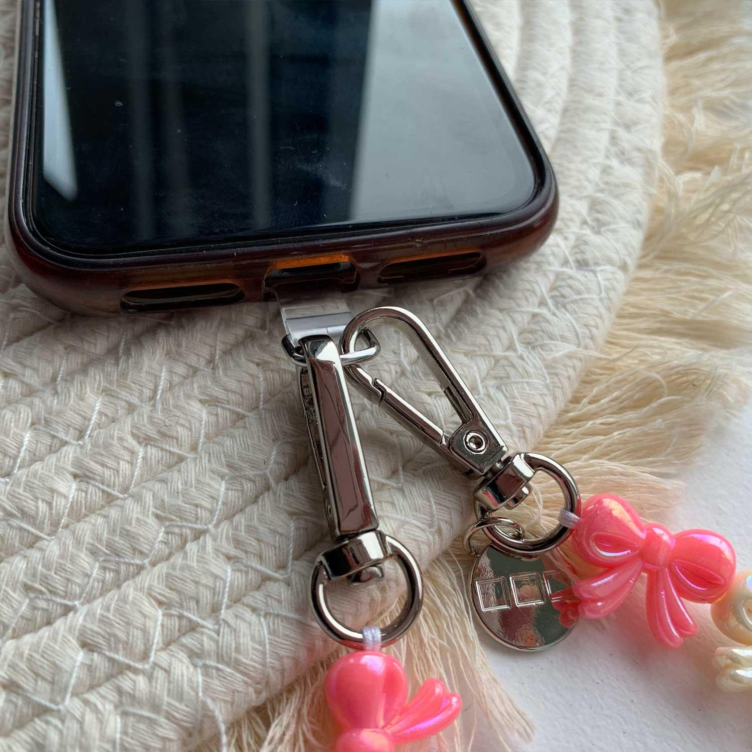 Telefoonkoord Bow - roze wit - zilver