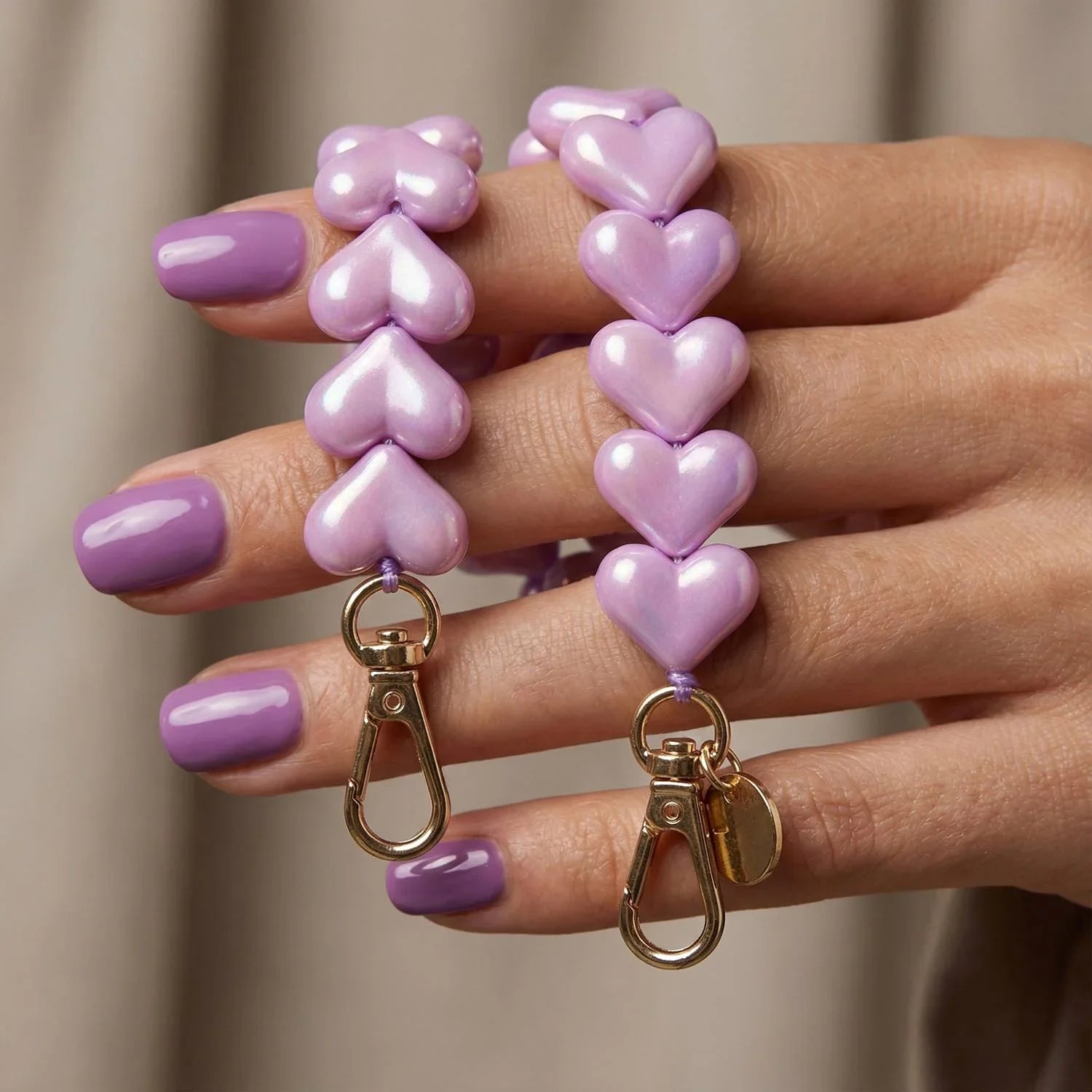 Telefoonkoord Heart - lila - goud