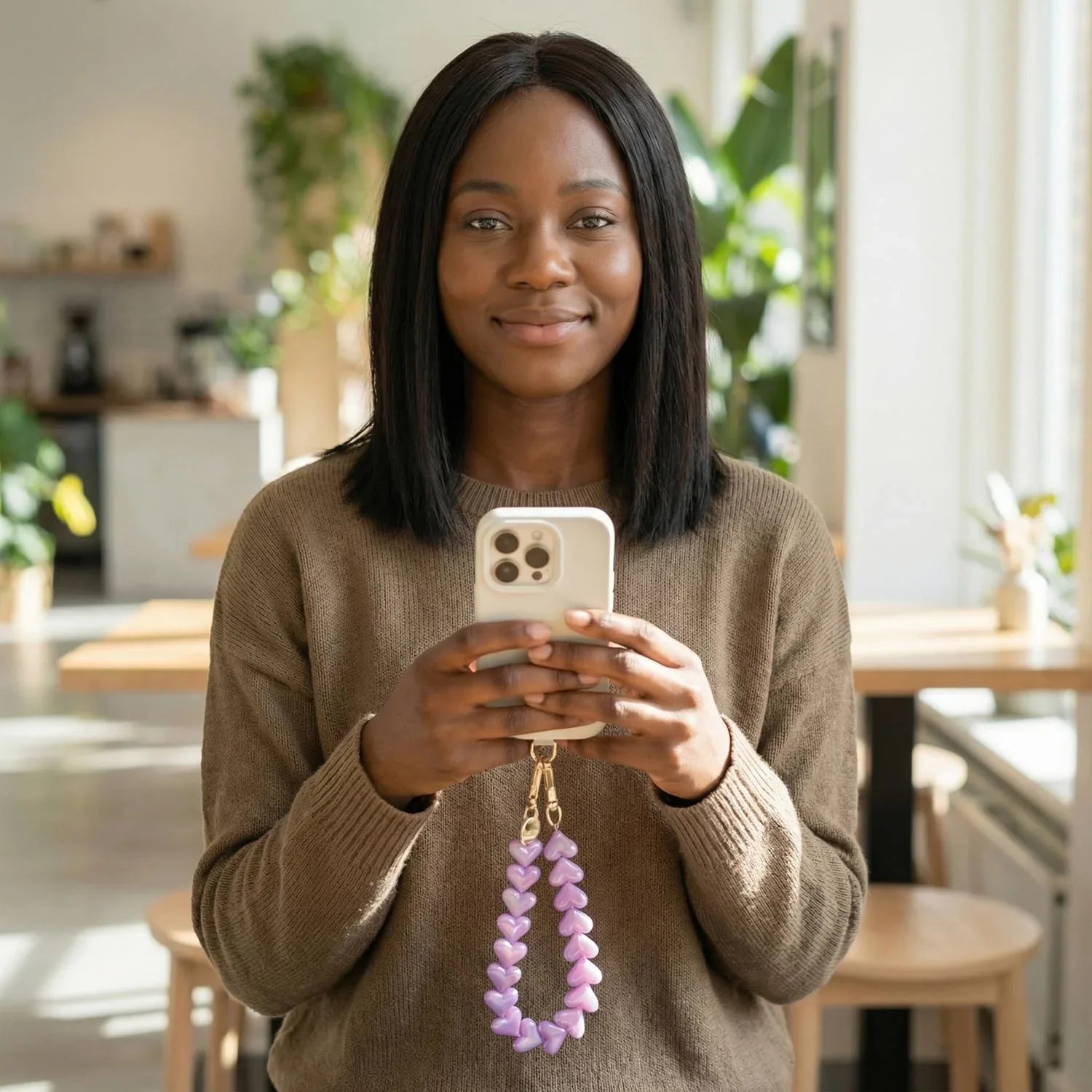 Telefoonkoord Heart - lila - goud