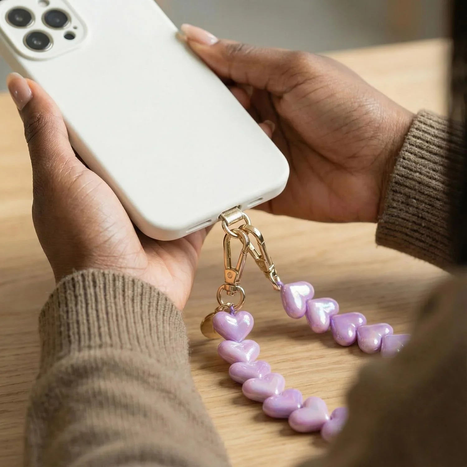 Telefoonkoord Heart - lila - goud