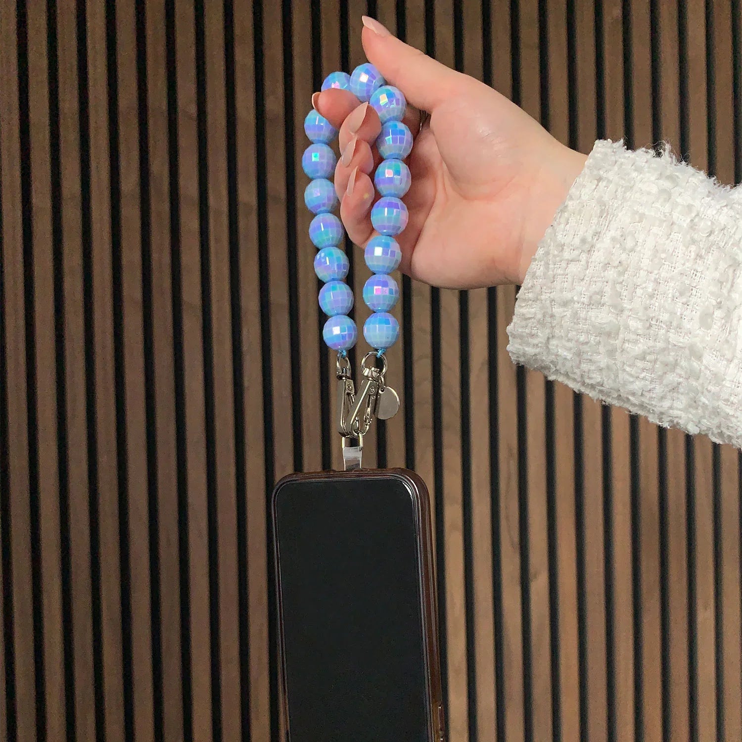 Telefoonkoord disco - blauw - zilver