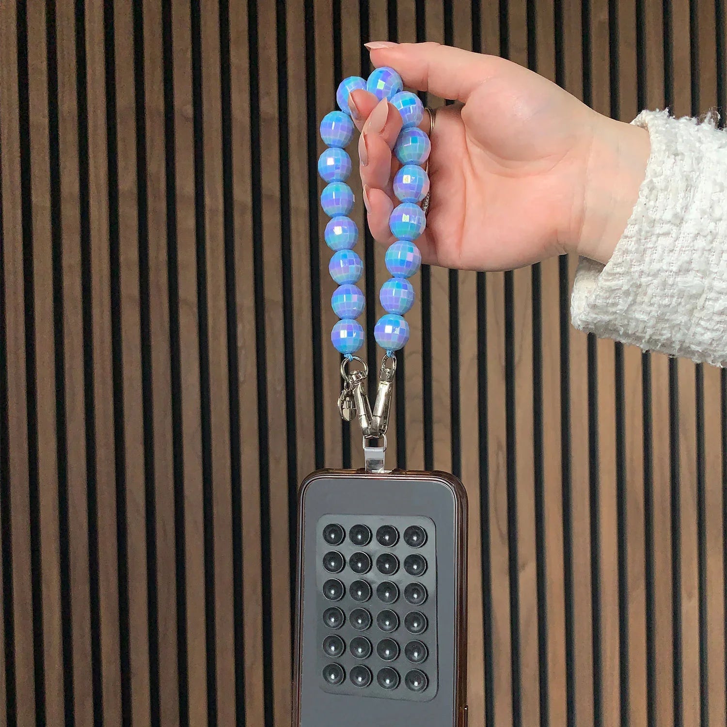 Telefoonkoord disco - blauw - zilver
