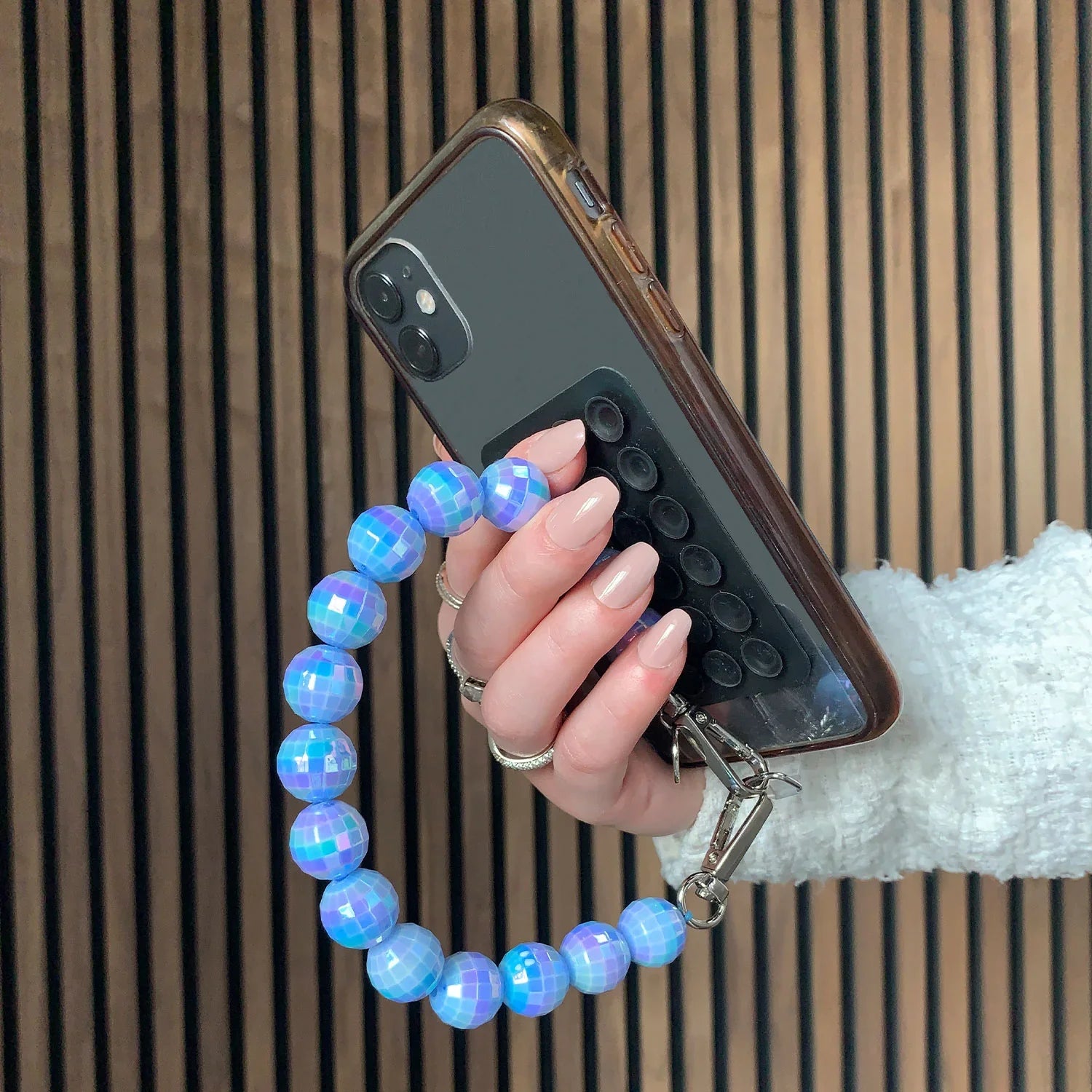 Telefoonkoord disco - blauw - zilver