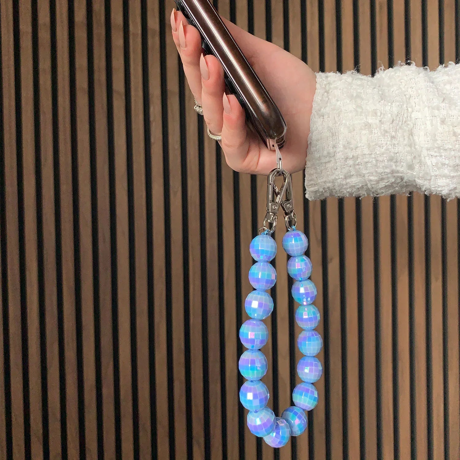 Telefoonkoord disco - blauw - zilver