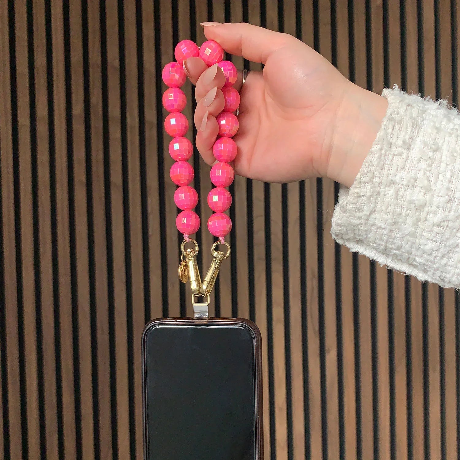 Telefoonkoord disco - roze - goud