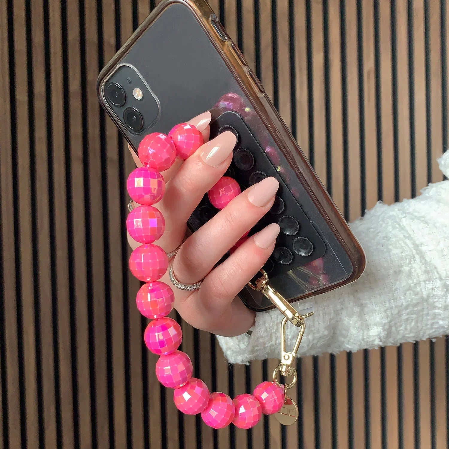 Telefoonkoord disco - roze - goud