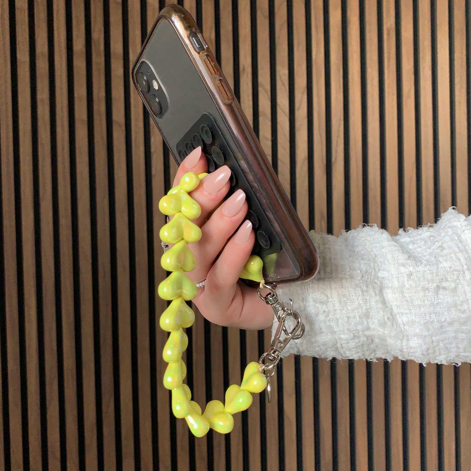 Telefoonkoord Heart - geel - zilver