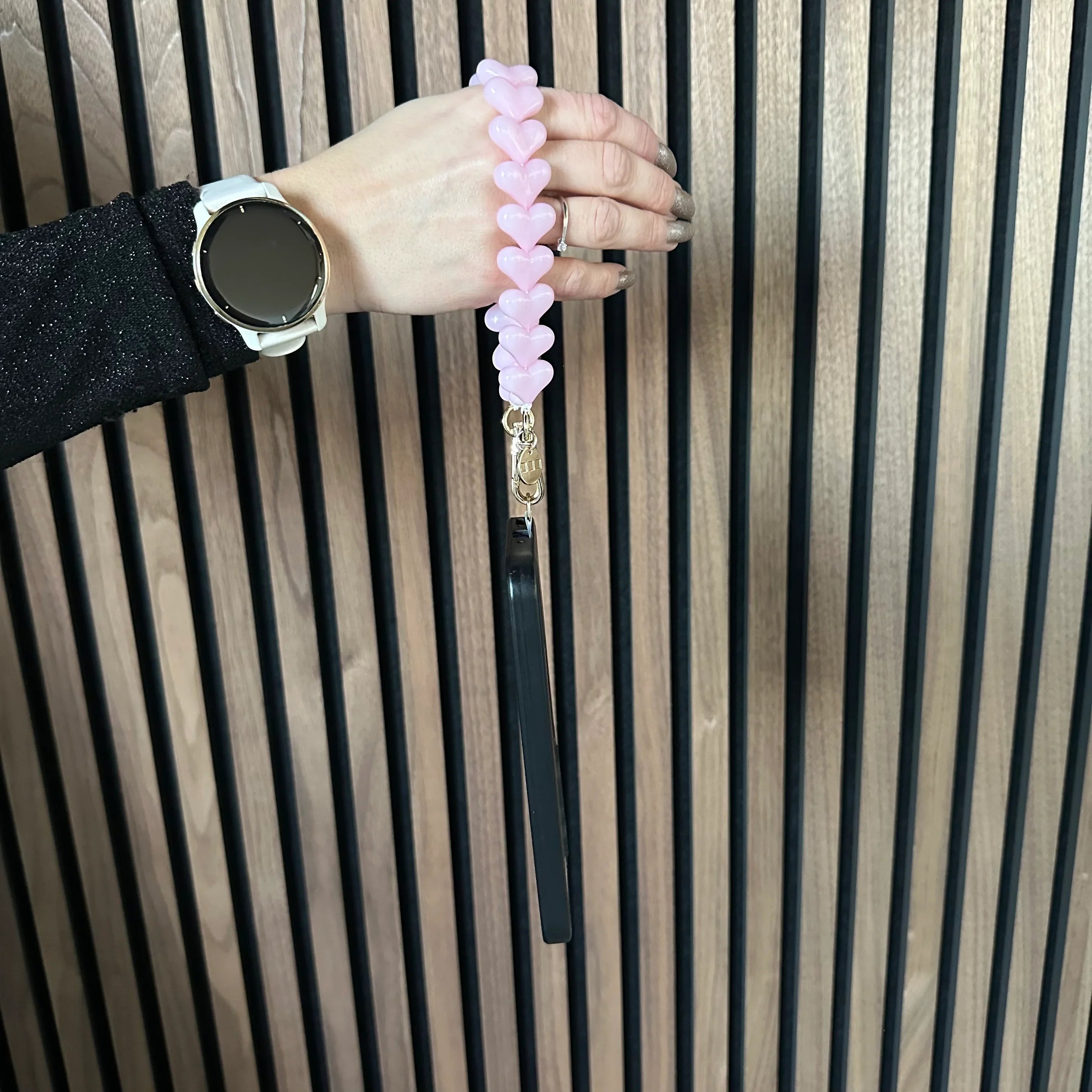 Telefoonkoord Heart - babyroze - zilver