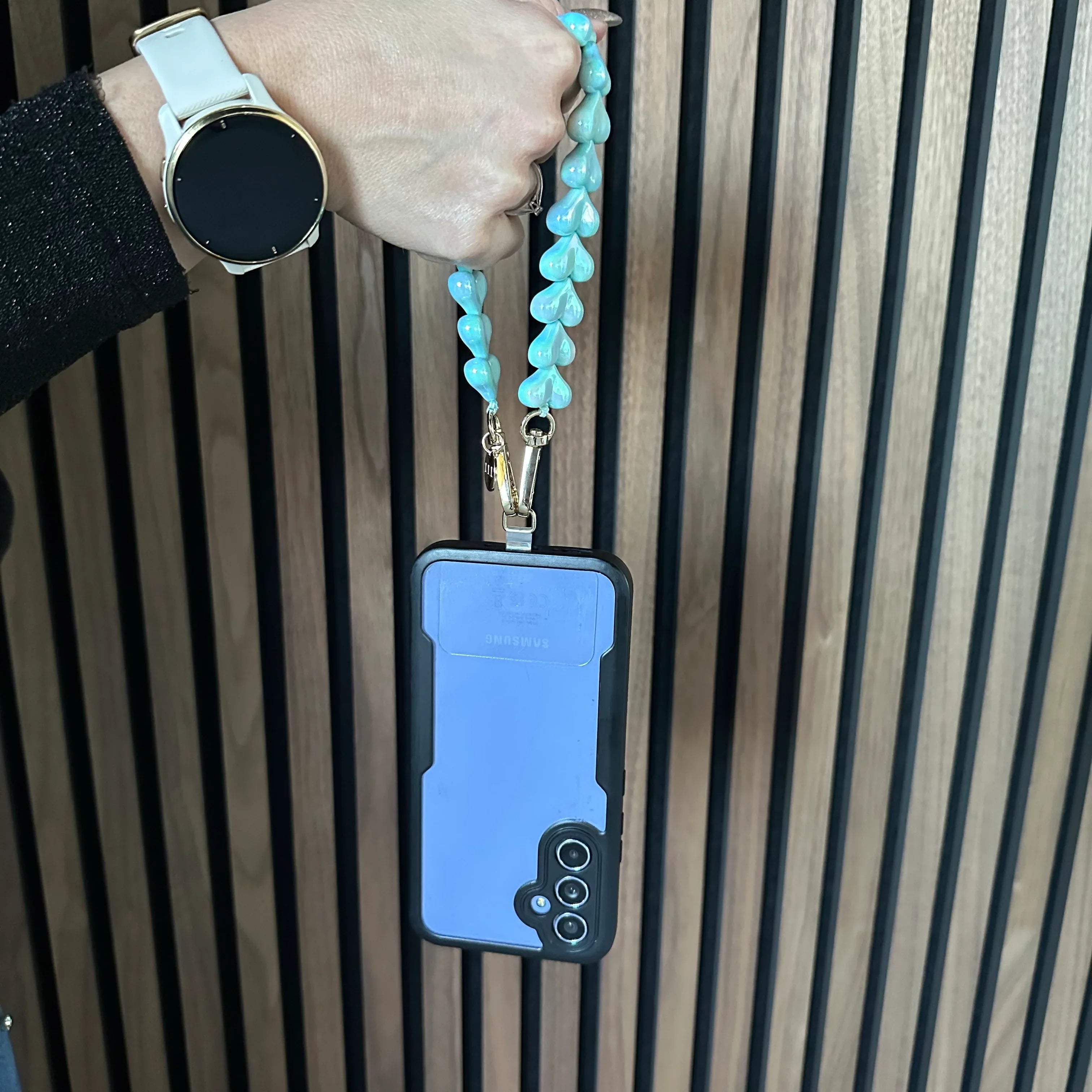 Telefoonkoord Heart - groen glimmend - zilver