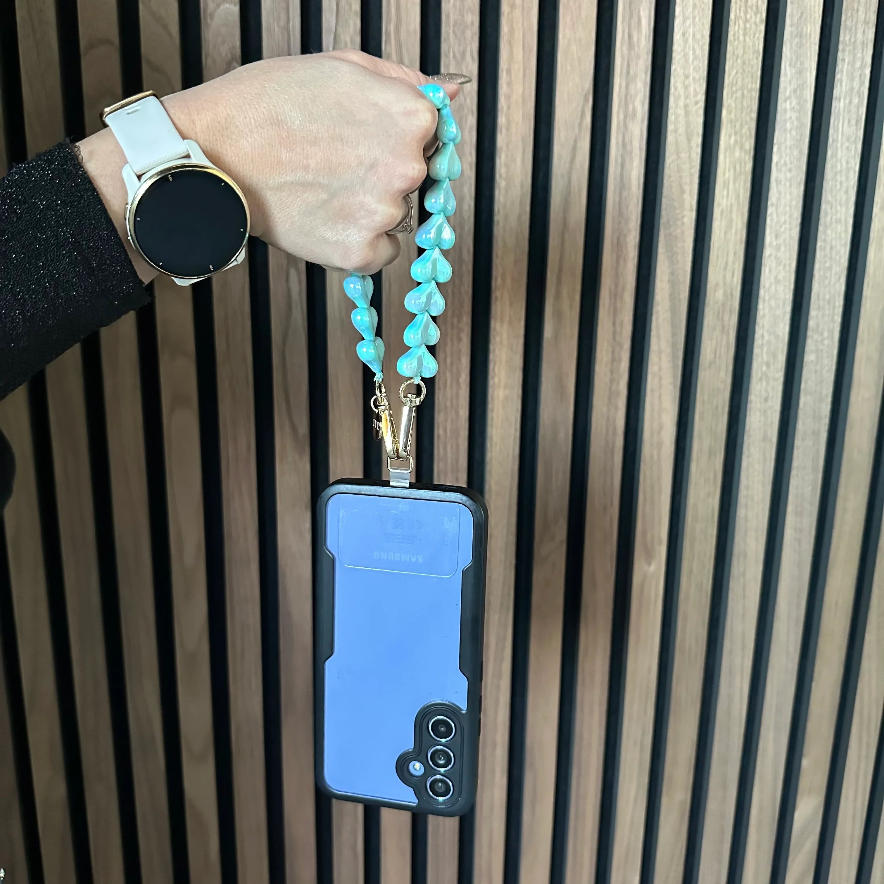 Telefoonkoord Heart - groen glimmend - goud