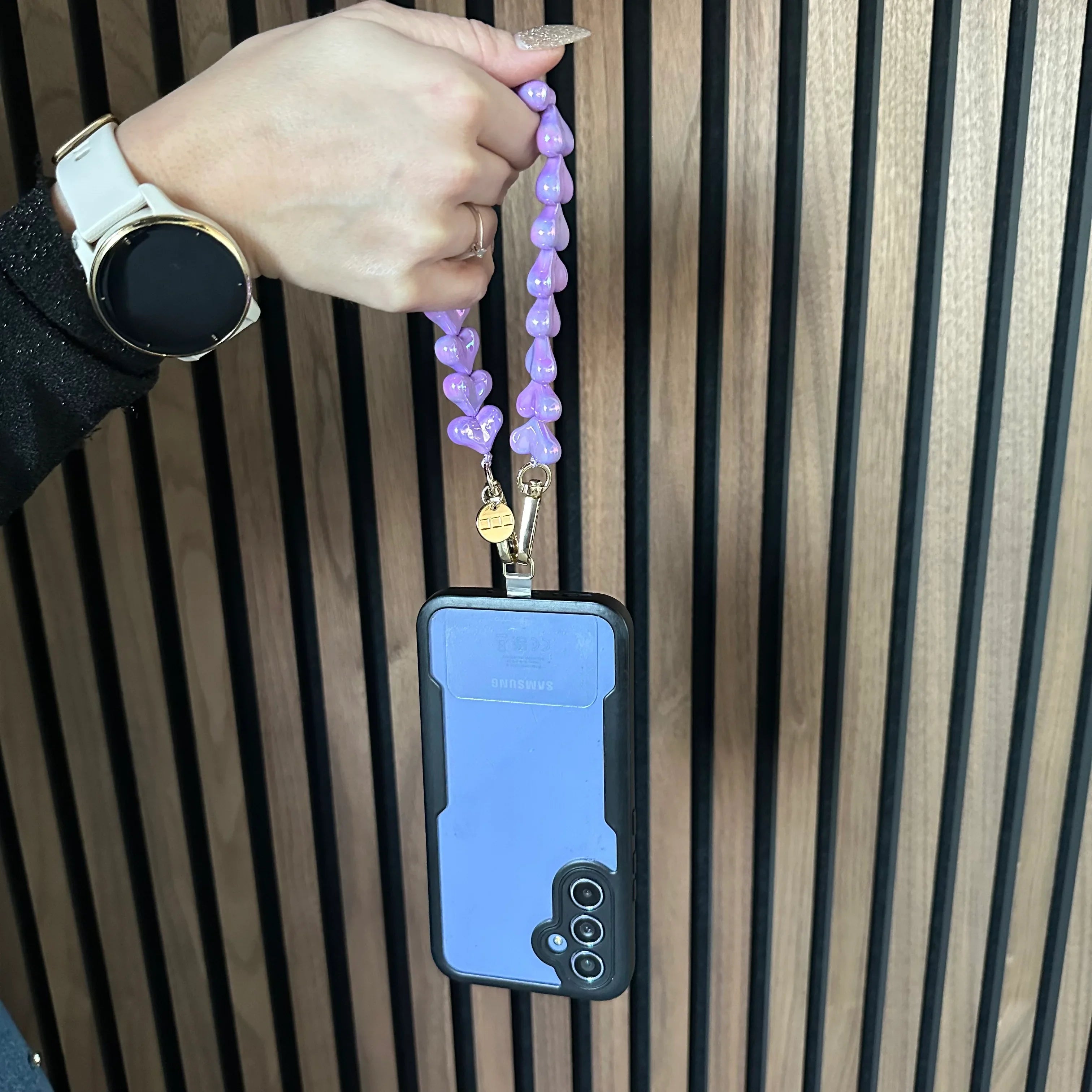 Telefoonkoord Heart - paars glimmend - goud