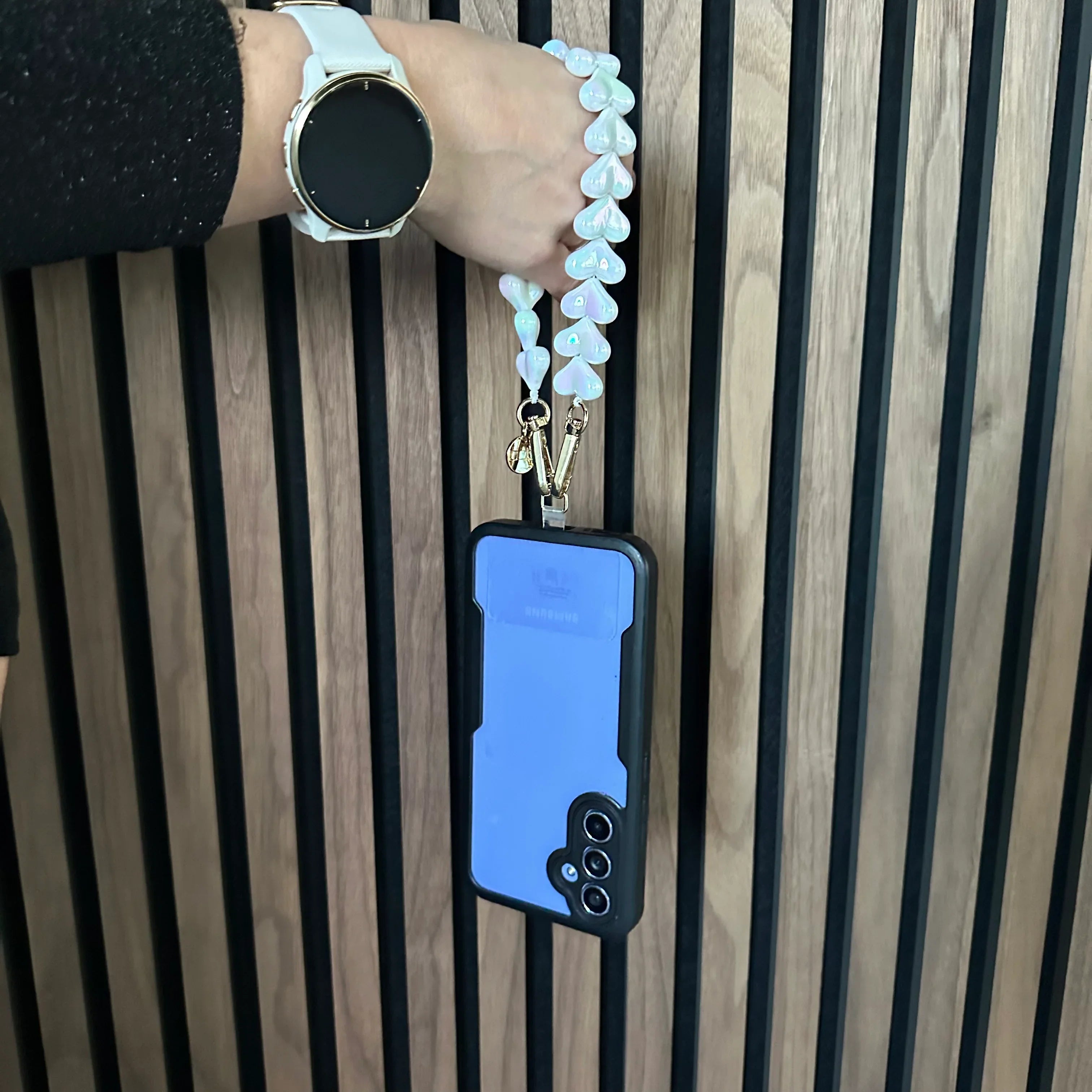 Telefoonkoord Heart - wit glimmend - goud