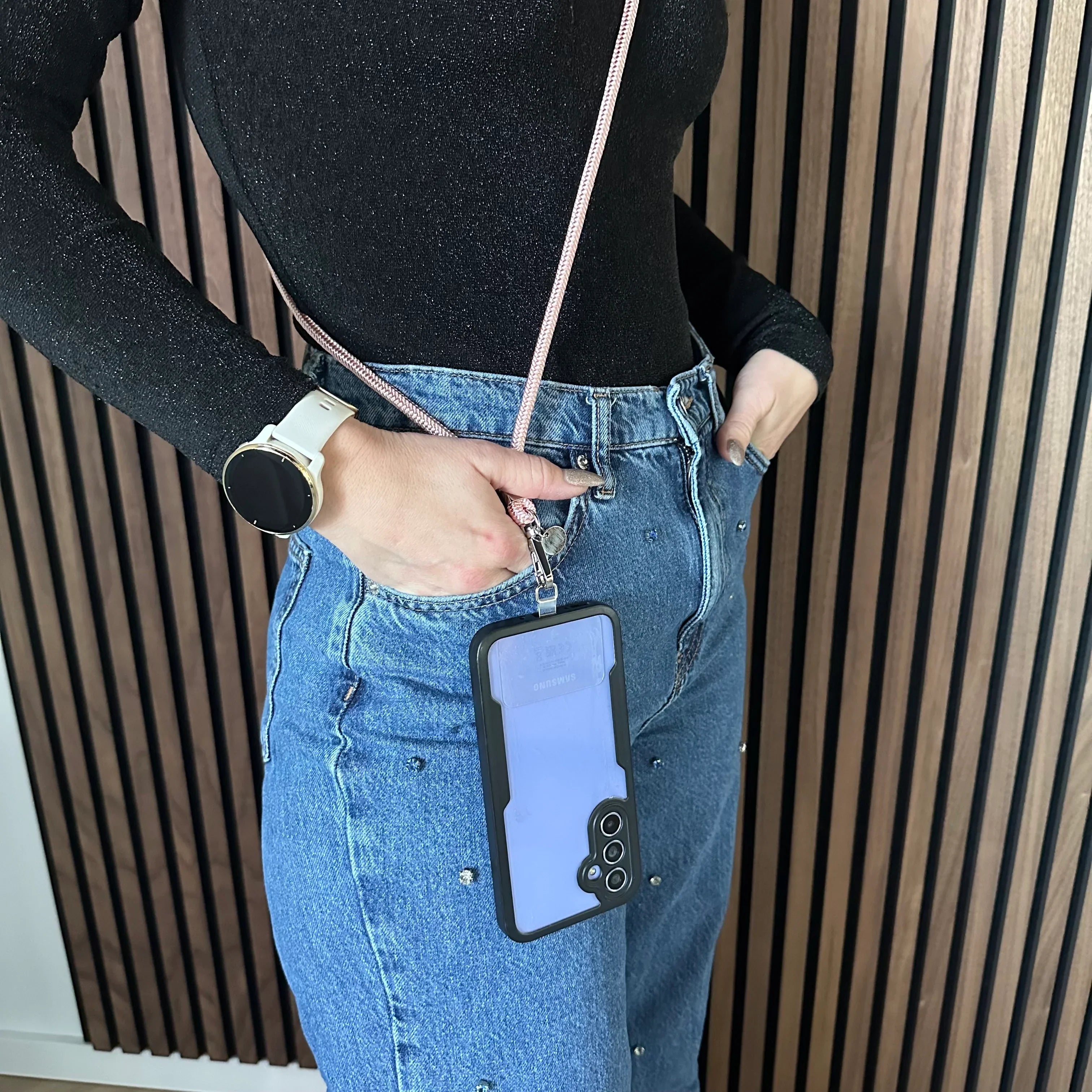 Telefoonkoord Longa - rose - zilver